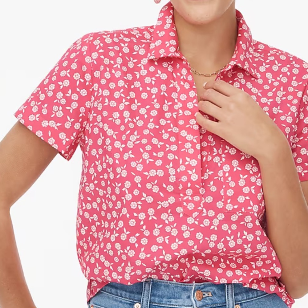 NWT J Crew Printed short-sleeve poplin popover top